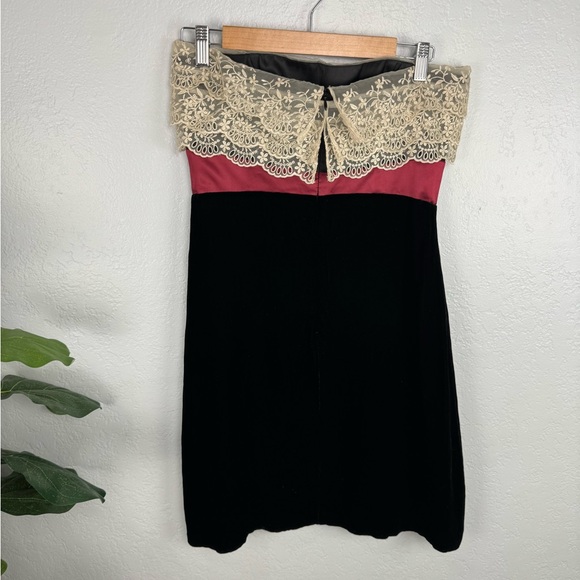 Vintage Betsey Johnson Lace Tiered Red Satin Bow Velvet Strapless Elegant Dress - Picture 6 of 12